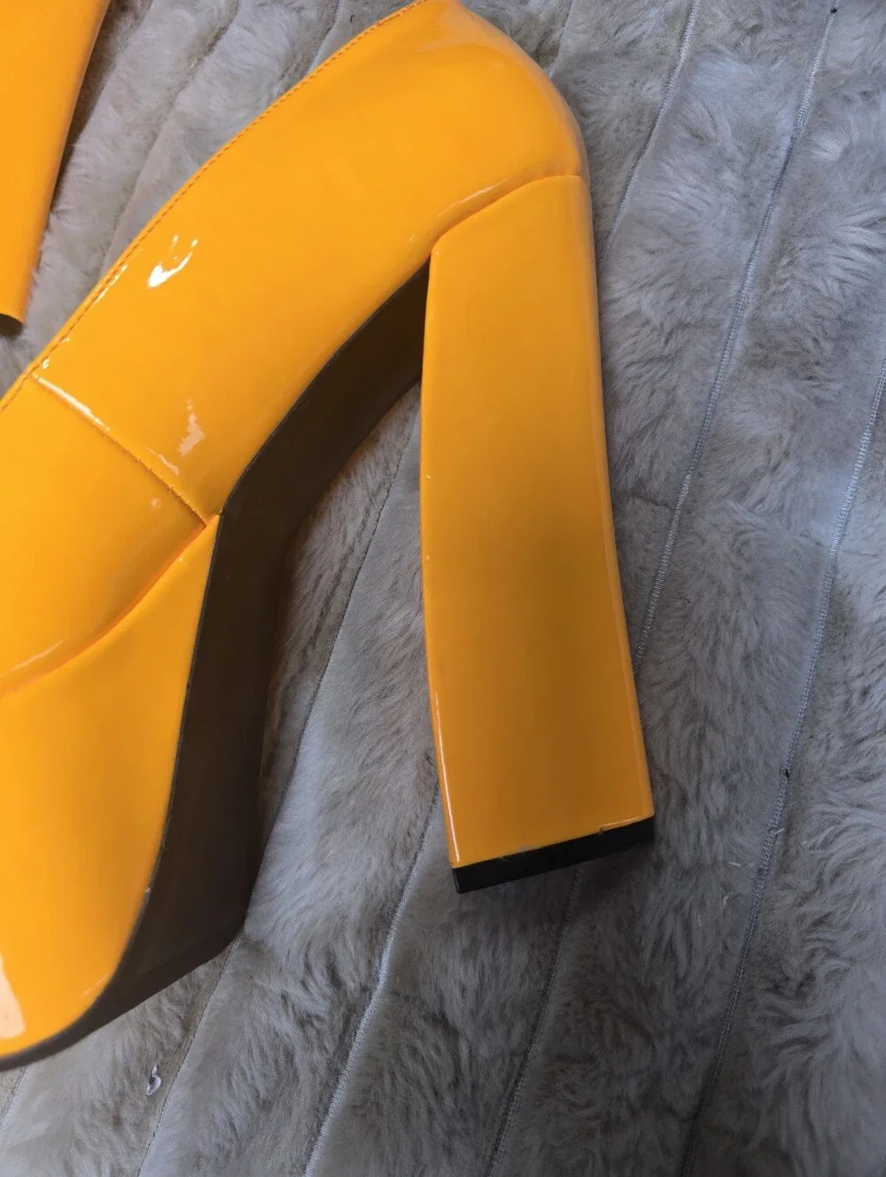 Patent Yellow Platform Peep-Toe Block Heels
